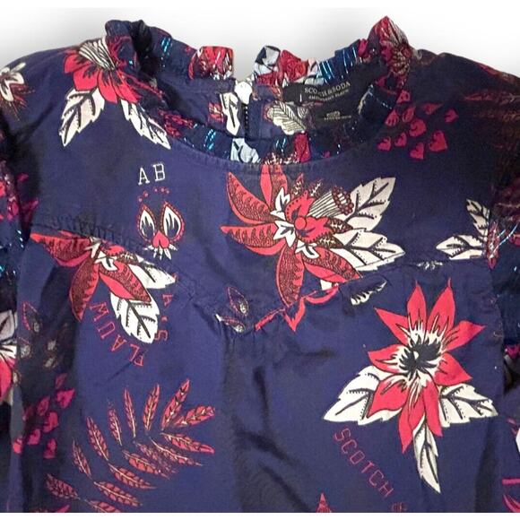 Scotch & Soda Girls floral Dress Red Purple Hawaiian High Neck 6 Yr - Picture 3 of 9